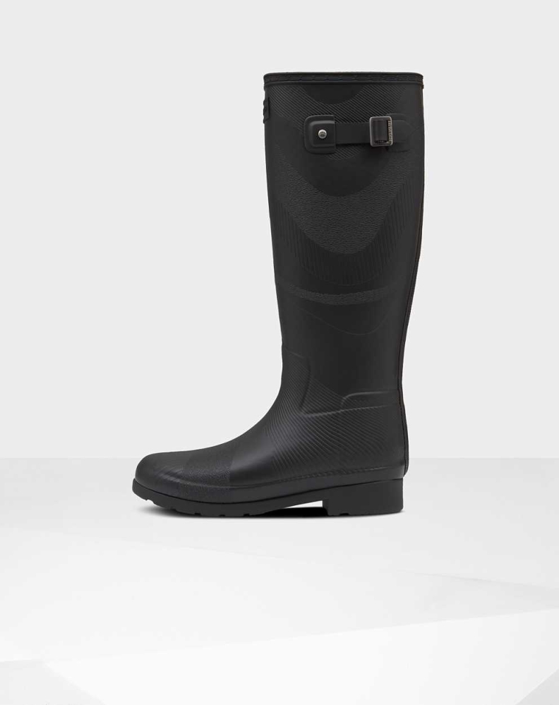 Women's Hunter Original Refined Insulated Wave Texture Wellington Tall Rain Boots Black | US7192605