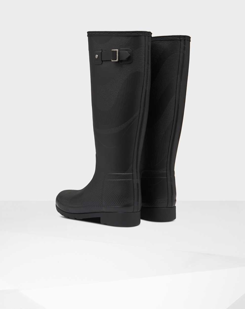 Women's Hunter Original Refined Insulated Wave Texture Wellington Tall Rain Boots Black | US7192605