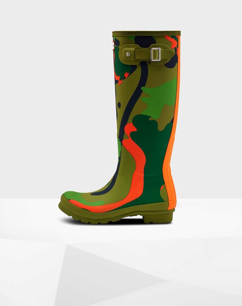 Women's Hunter Original Rockpool Camo Wellington Tall Rain Boots Green | US6174258