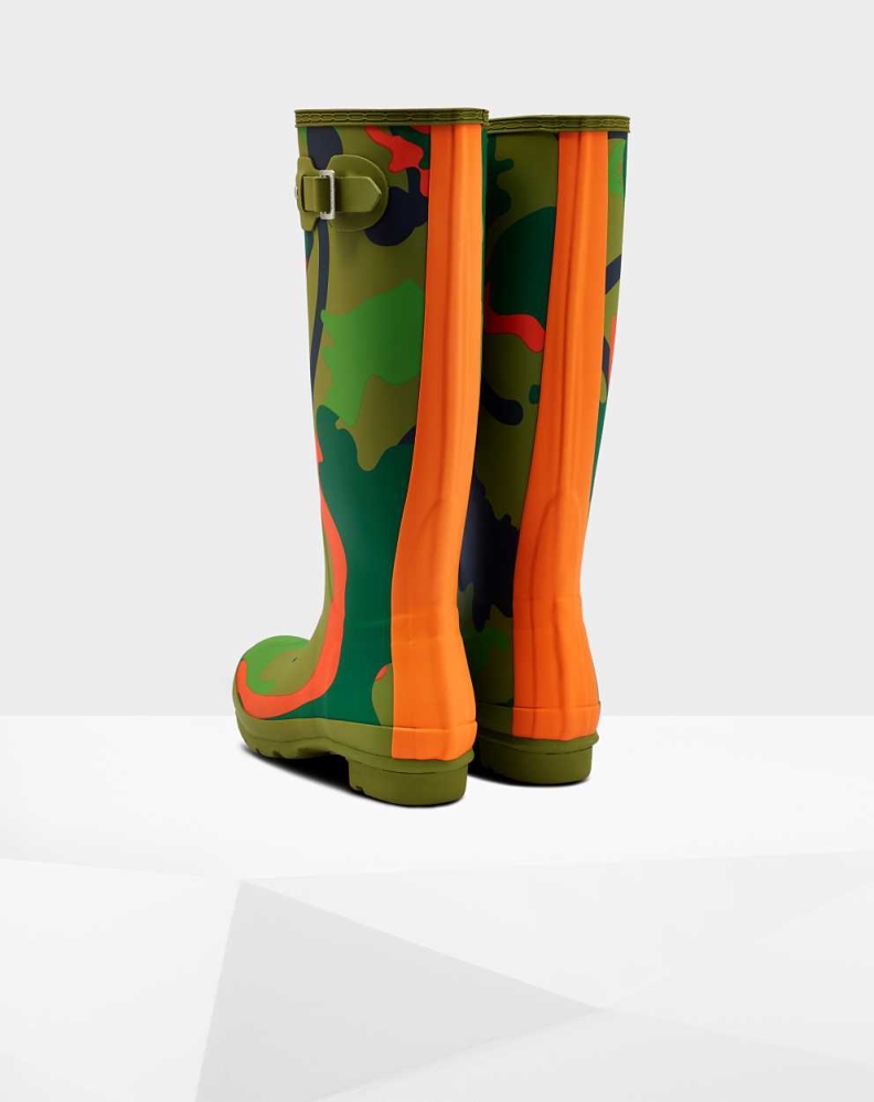 Women's Hunter Original Rockpool Camo Wellington Tall Rain Boots Green | US6174258