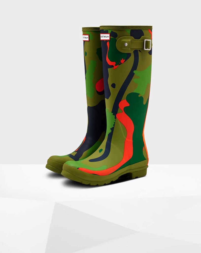 Women\'s Hunter Original Rockpool Camo Wellington Tall Rain Boots Green | US6174258