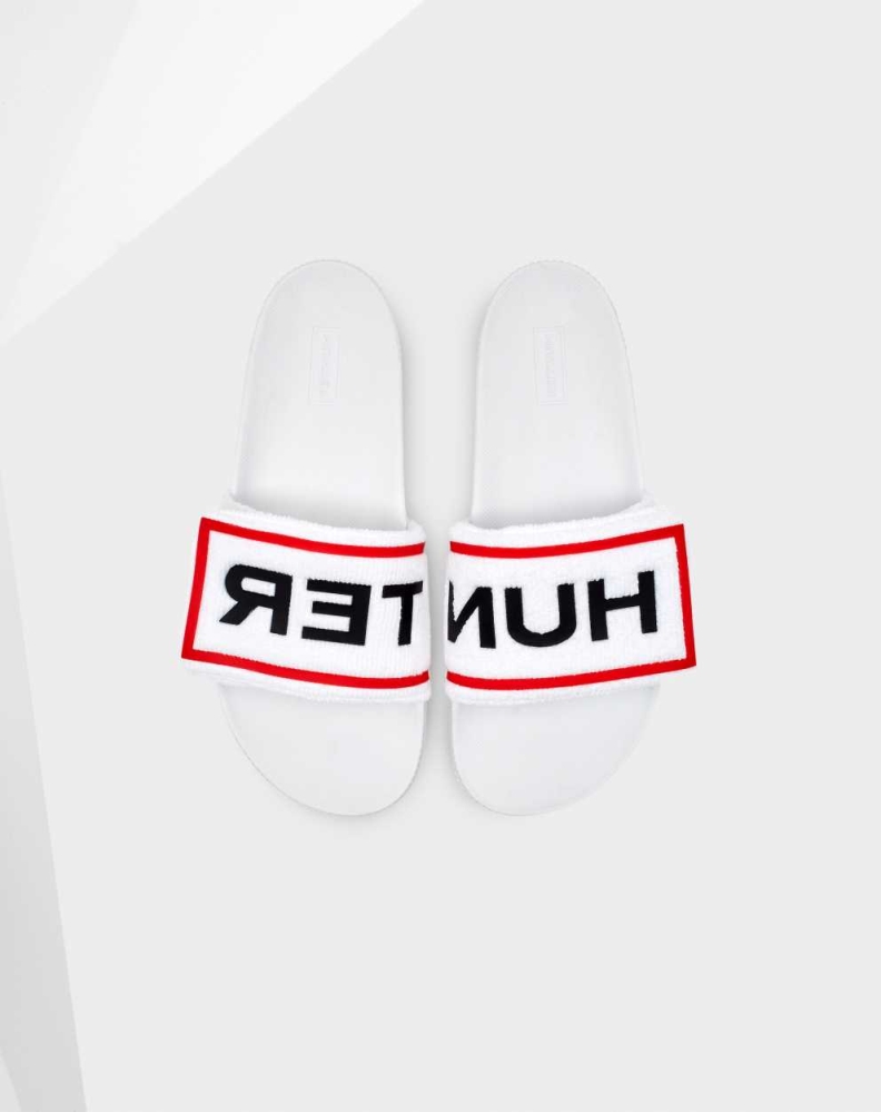 Women's Hunter Original Terry Towelling Logo Adjustable Slides White | US6105847