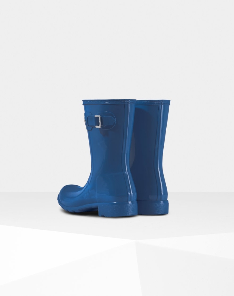 Women's Hunter Original Tour Foldable Gloss Short Rain Boots Blue | US3256901