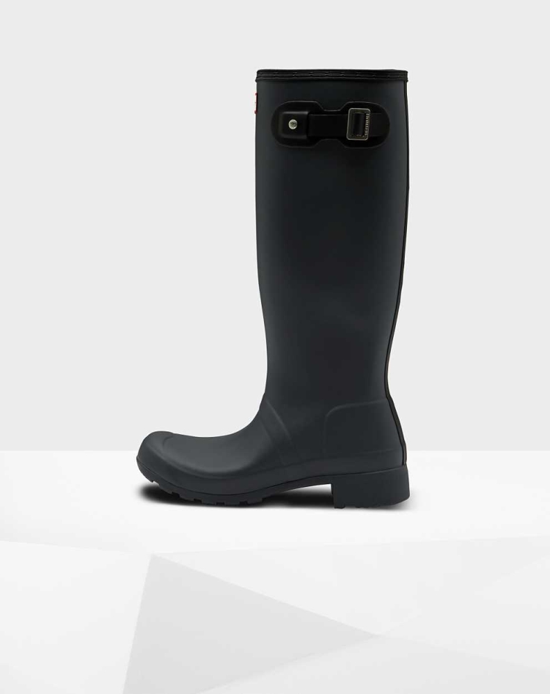 Women's Hunter Original Tour Foldable Wellington Tall Rain Boots Black | US0918342