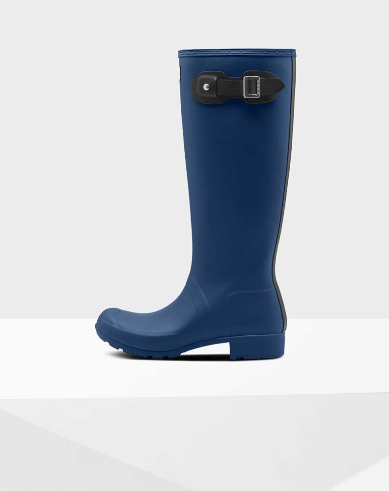 Women's Hunter Original Tour Foldable Wellington Tall Rain Boots Navy | US2396147