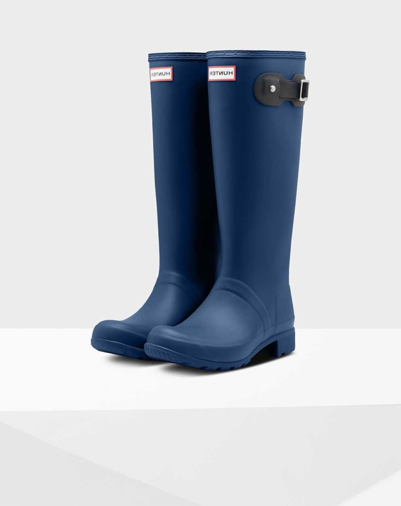 Women\'s Hunter Original Tour Foldable Wellington Tall Rain Boots Navy | US2396147