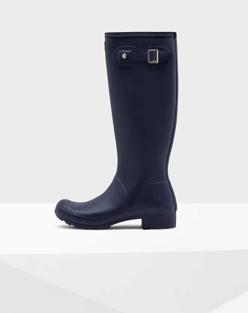 Women's Hunter Original Tour Foldable Wellington Tall Rain Boots Navy | US5683749