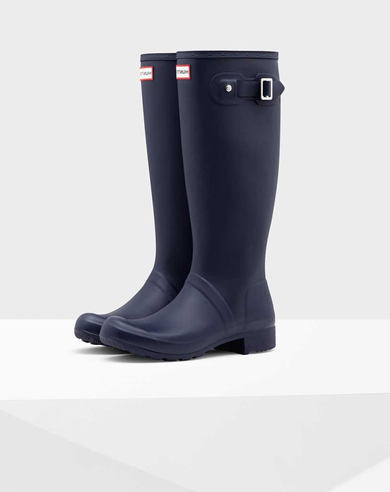 Women\'s Hunter Original Tour Foldable Wellington Tall Rain Boots Navy | US5683749