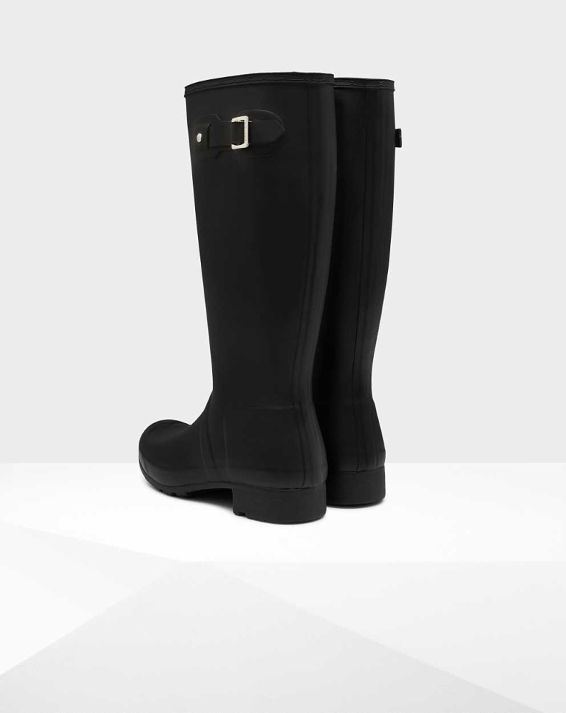 Women's Hunter Original Tour Foldable Wellington Tall Rain Boots Black | US9453681