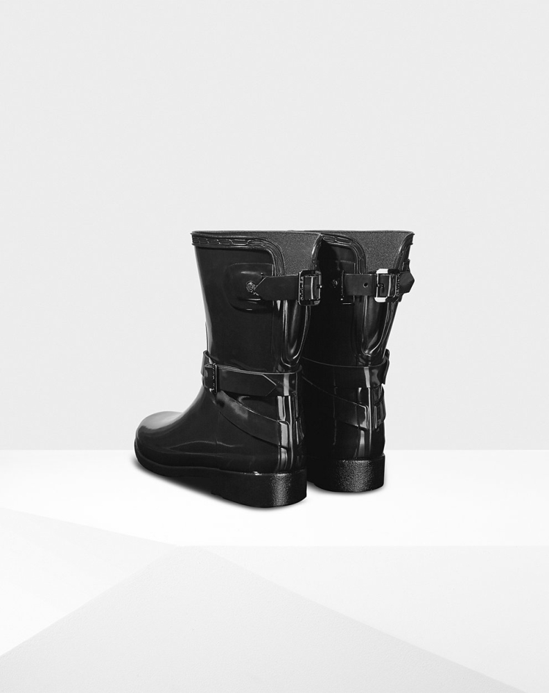 Women's Hunter Refined Adjustable Gloss Short Rain Boots Black | US6714903