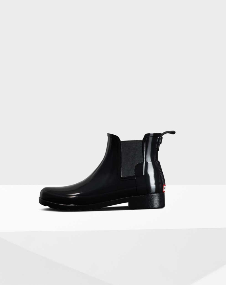 Women's Hunter Refined Gloss Slim Fit Chelsea Boots Black | US2916405