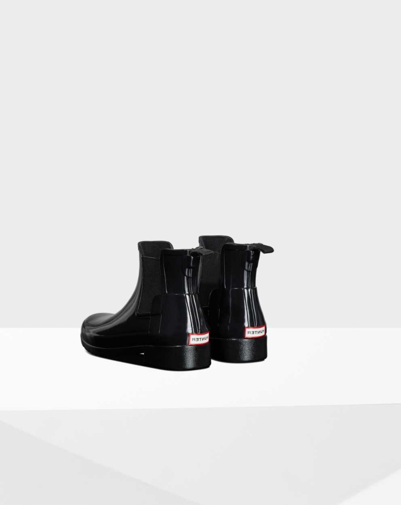 Women's Hunter Refined Gloss Slim Fit Chelsea Boots Black | US2916405