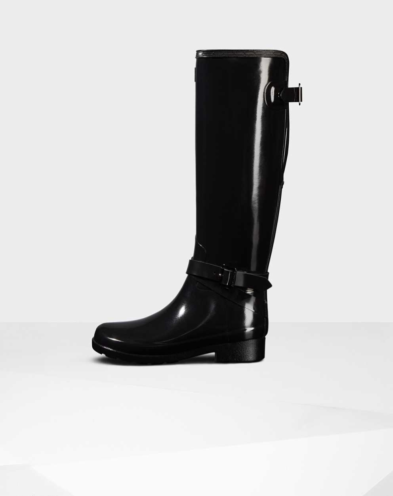 Women's Hunter Refined Gloss Wellington Tall Rain Boots Black | US0154863