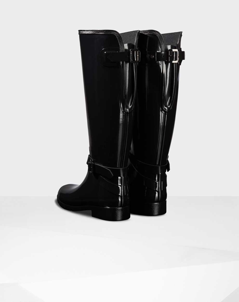 Women's Hunter Refined Gloss Wellington Tall Rain Boots Black | US0154863