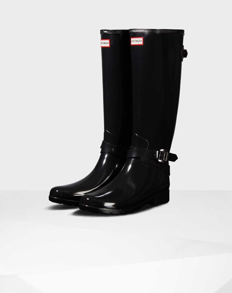 Women\'s Hunter Refined Gloss Wellington Tall Rain Boots Black | US0154863