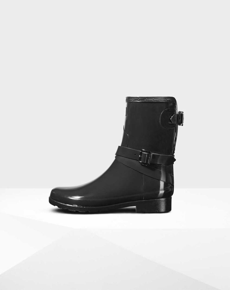 Women's Hunter Refined Gloss Wellington Short Rain Boots Black | US1382590