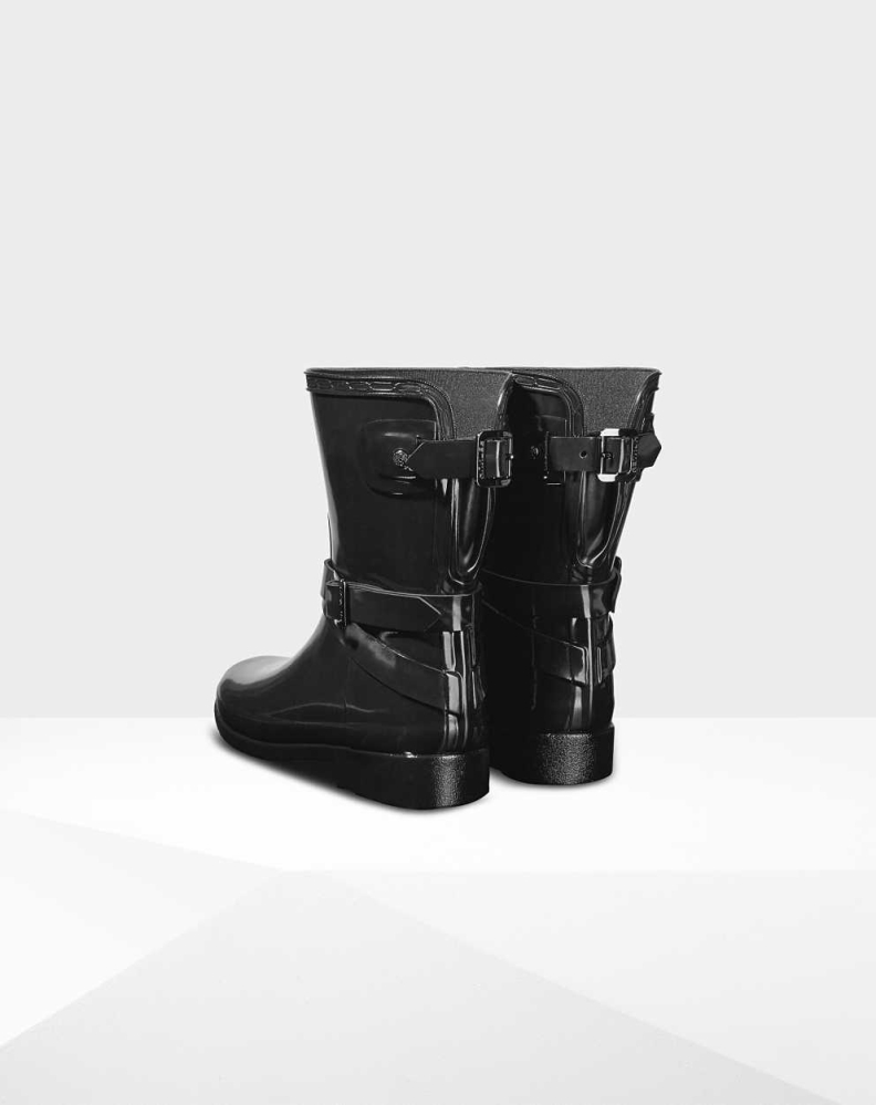 Women's Hunter Refined Gloss Wellington Short Rain Boots Black | US1382590