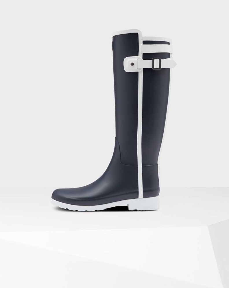 Women's Hunter Refined Slim Fit Contrast Wellington Tall Rain Boots Navy | US1402358