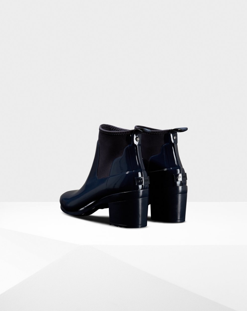 Women's Hunter Refined Slim Fit Gloss Mid Ankle Boots Navy | US5468729