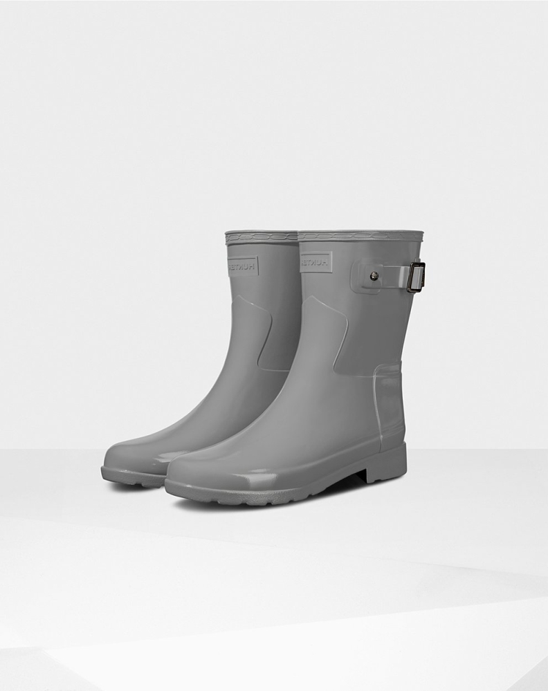 Women's Hunter Refined Slim Fit Gloss Short Rain Boots Grey | US6903817