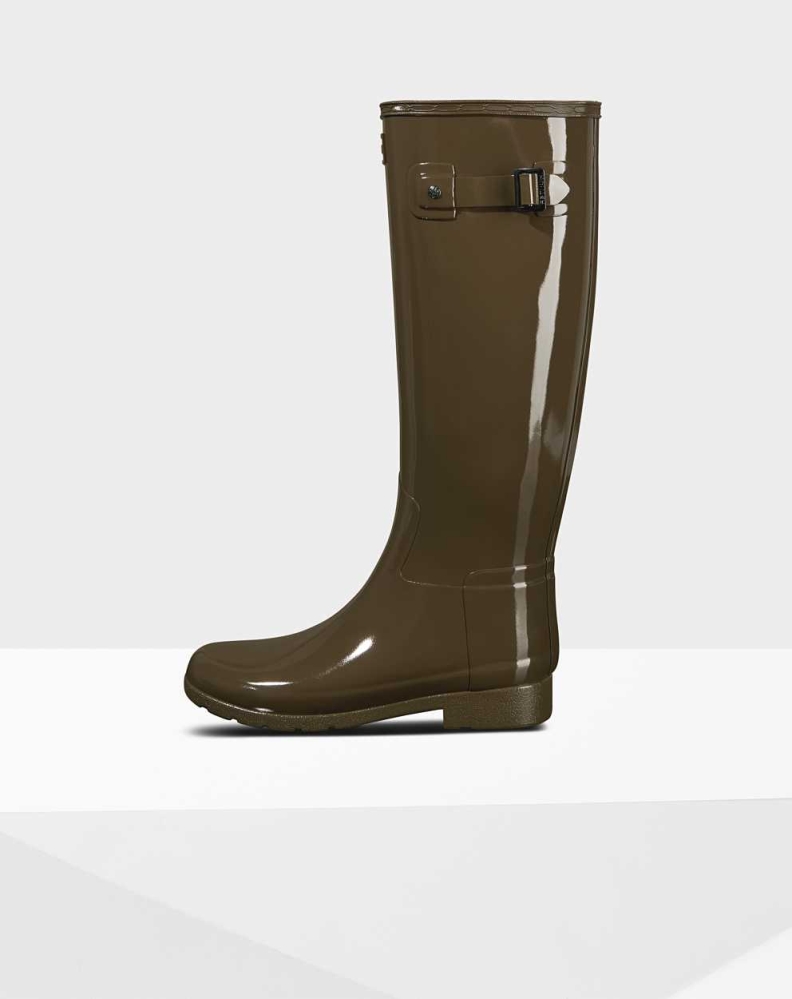 Women's Hunter Refined Slim Fit Gloss Wellington Tall Rain Boots Green | US1890652