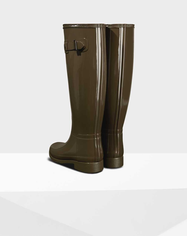 Women's Hunter Refined Slim Fit Gloss Wellington Tall Rain Boots Green | US1890652