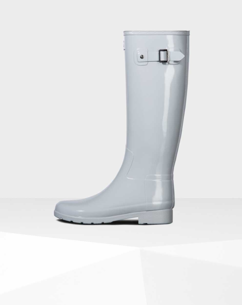 Women's Hunter Refined Slim Fit Gloss Wellington Tall Rain Boots Grey | US3074251