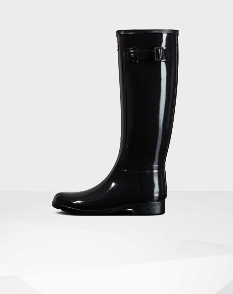 Women's Hunter Refined Slim Fit Gloss Wellington Tall Rain Boots Black | US3124659