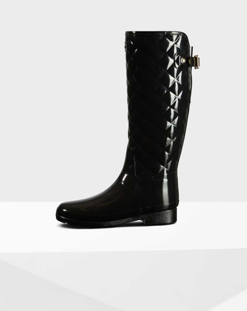 Women's Hunter Refined Slim Fit Quilted Wellington Tall Rain Boots Black | US6051438