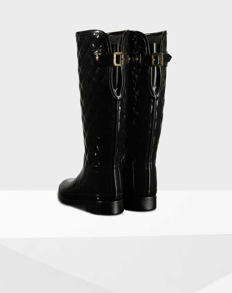 Women's Hunter Refined Slim Fit Quilted Wellington Tall Rain Boots Black | US6051438