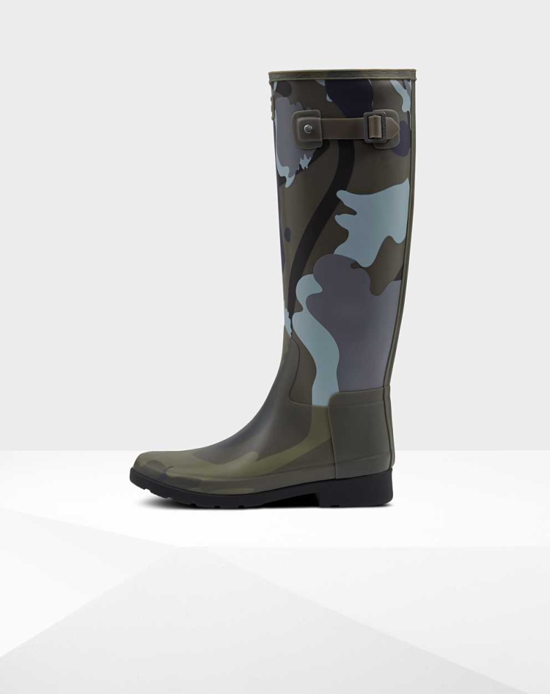 Women's Hunter Refined Slim Fit Rockpool Camo Gum Wellington Tall Rain Boots Grey | US5739401