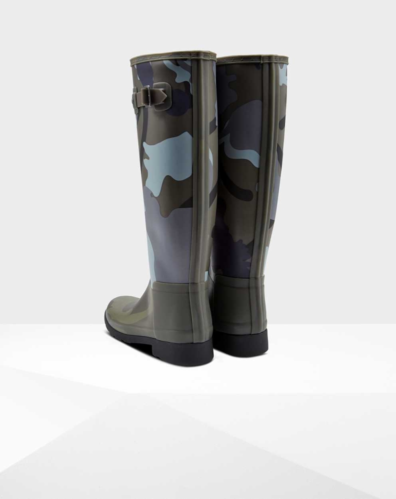 Women's Hunter Refined Slim Fit Rockpool Camo Gum Wellington Tall Rain Boots Grey | US5739401