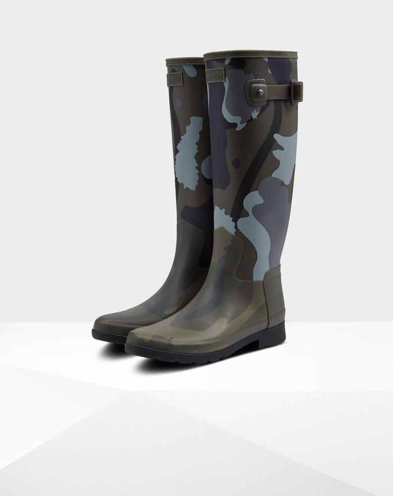 Women\'s Hunter Refined Slim Fit Rockpool Camo Gum Wellington Tall Rain Boots Grey | US5739401